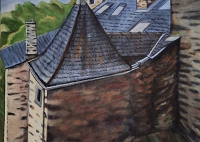 2025 Martine monie mounie_acrylique sur toile de Lin _50x50_Un petit coin d'Uzerche (Hôtel Embroise) 2025