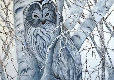 Martine monie mounie_acrylique sur toile de Lin _F15 65x54_Une chouette en hiver_2026